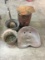 Tractor seat, buckets, nail keg