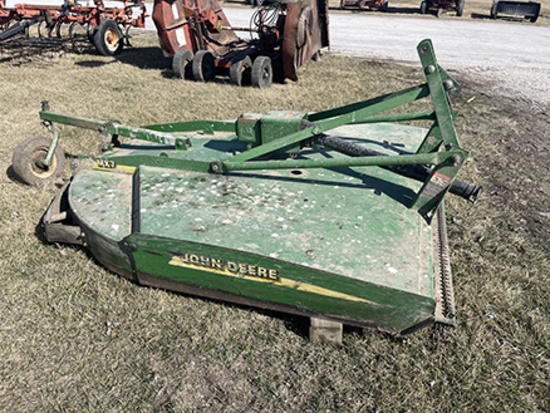 JD MX7 3pt. Rotary cutter, front and rear safety chains, laminated land wheel