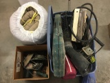 Misc. camping supplies, sleeping bag, lantern, heater, chains