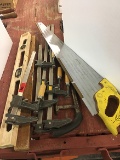 (4) band clamps and Craftsman hand saw etc.