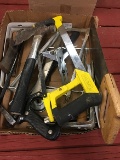 Hatchet, hacksaw, shelf brackets, etc.