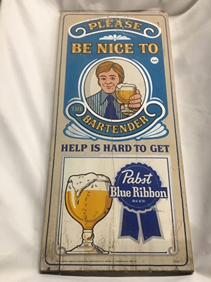 11  x 24 in. Pabst Blue Ribbon Wood Sign