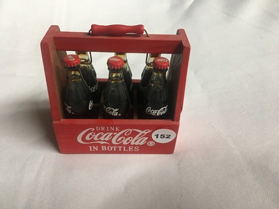 Miniature 4 in. Tall Coca Cola Carrier and Bottles