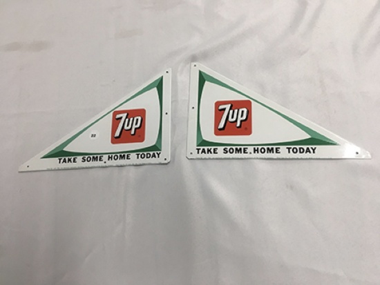 (2) Metal 7up Door Kicks, Stout Sign Co. No. 71-A, like new condition