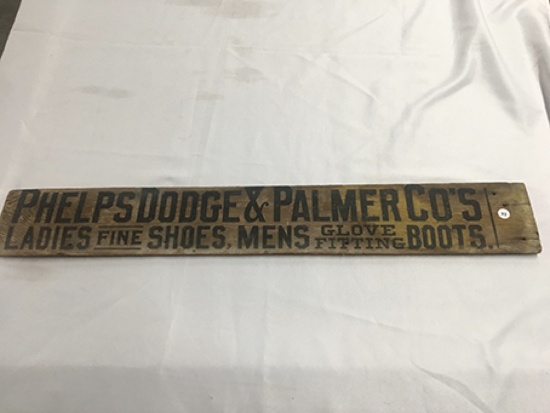 5 1/2  x 37 in. Wooden Phelps Dodge & Palmer Cos Sign