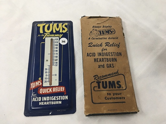 4  x 9 in. Vintage Tums Aluminum Thermometer with Original Box
