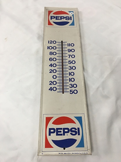 7 x 28 in. Vintage (Stout PM-1105) Pepsi Thermometer, Green Back