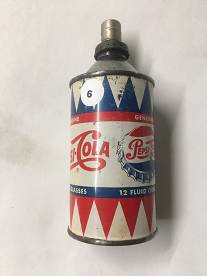 Rare 1950s Pepsi Cola, Single Dot Cone Top Can with lighter cap, hard to find in this condition