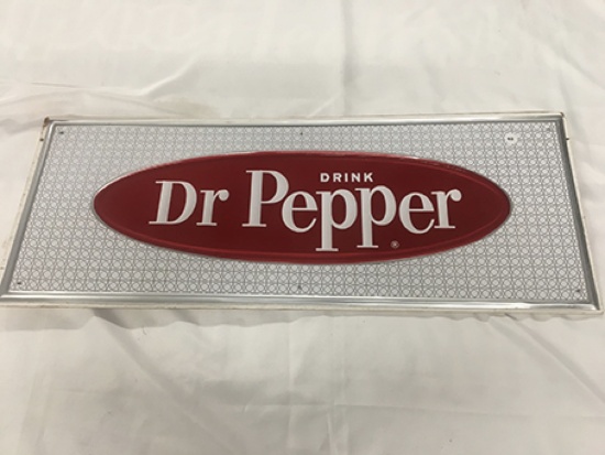 12 x 32 in. Vintage Dr. Pepper Sign, Green Back, Riveted to board