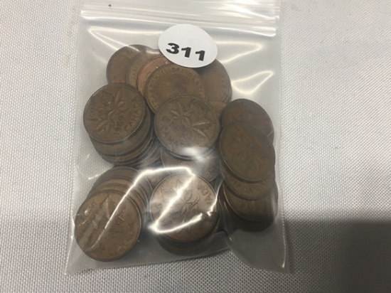 Bag of 52 Canada cents 1938 - 1984