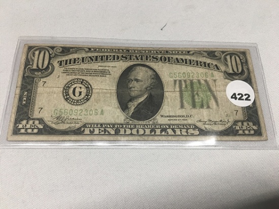 1934 $10 FRN Green seal