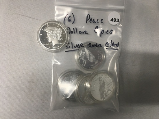(6) Peace Dollar Copies, Silver Over Clad