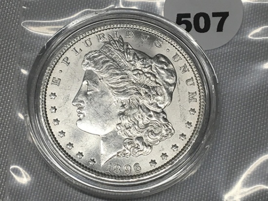 1896 Morgan Dollar BU, Capsolated