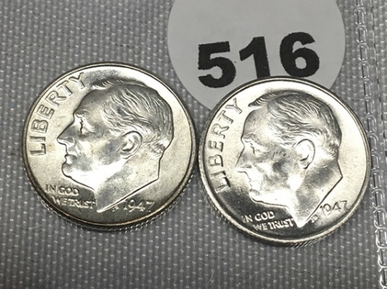 1947-D, 47-S Roosevelt Dimes, UNC