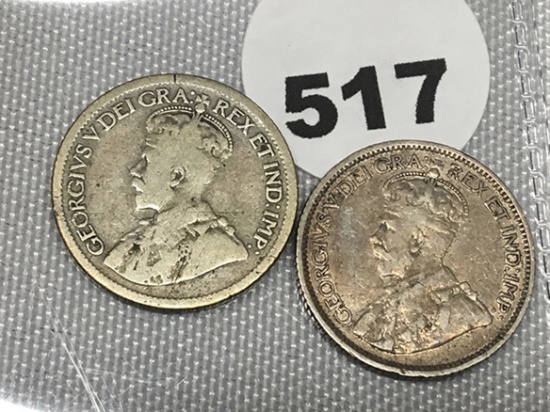 1914, 1921 Candian Dimes