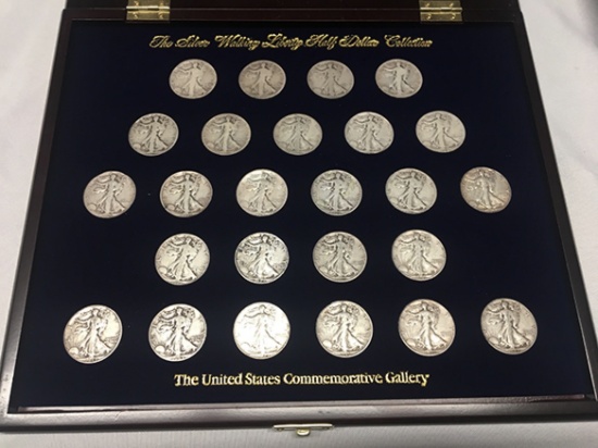 1916-1947 Walking Liberty Half Dollar Collection In Case, Includes 16-D, 21