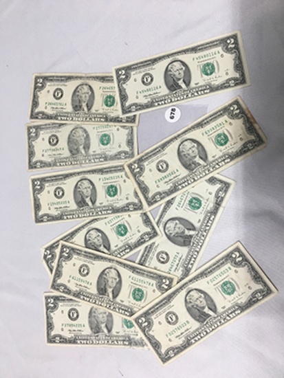 (10) 1995 Circulated $2 Bills