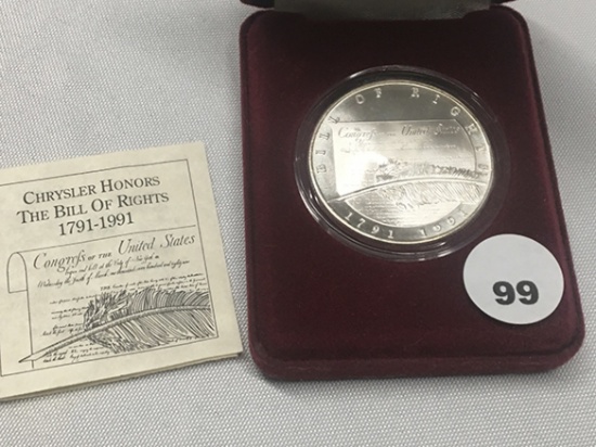 1991 Chrysler Honors The Bill of Rights .999 Fine Silver