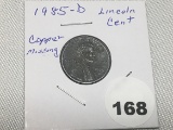 1985-D Lincoln Cent Missing copper layer