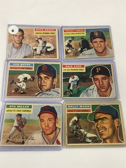(6) 1956 Topps Autographed Cards #14, 24, 55, 56, 228, 293