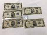 (5) (3) 1934-D, 53, 53-A $5 Legal Tender, Circulated