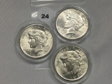 3 X $ 1923 Peace Dollars, UNC