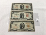(3) 1953, A, B $2 Legal Tender, Circulated