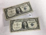(2) 1957-B $1 Silver Certificate, Circulated