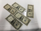 Lot of 5 $1 silver cert. 3-1935, 2 1957