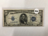 1934 A $5 Silver Certificate Blue seal