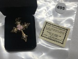 Porcelain Rose and Pearl Cross Necklace