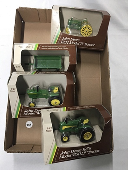 Lot of 4, Ertl 1/43 Scale, John Deere Tractors & Wagon