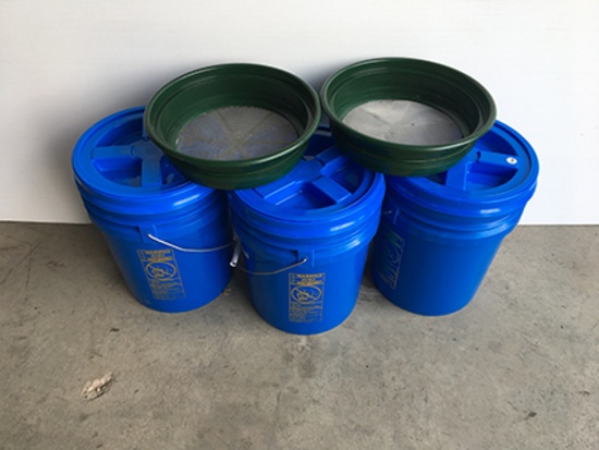 (3) 5 Gal. Buckets w/ Gamma Seal Lids & 2 Strainers
