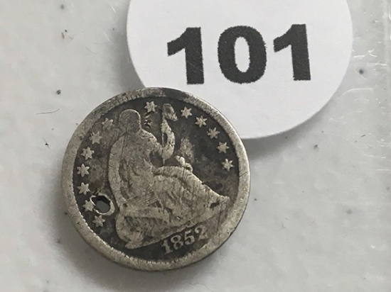 1852 half dime (holed)