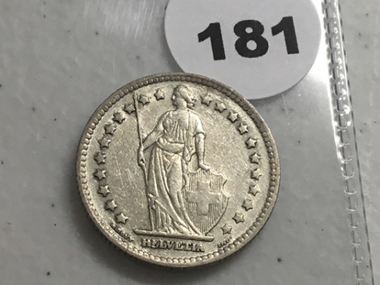 1943 B Swiss Helvetia 1 Fr .835 silver