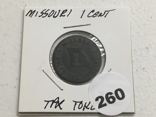 Missouri 1 Cent Tax Token