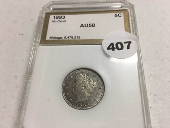 1883 No Cents Liberty Nickel, AU58