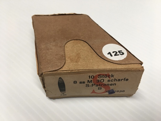 8MM M. 30 Scharfe S-Patronen, 1938 German WWII Nazi Ammo 10/Box