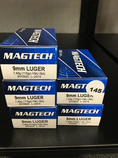 250 Rds, 115 Gr FMJ, 9MM Luger