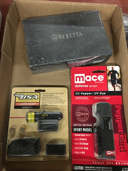Pepper Spray, Laser Sight, Pistol Cleaning Kit