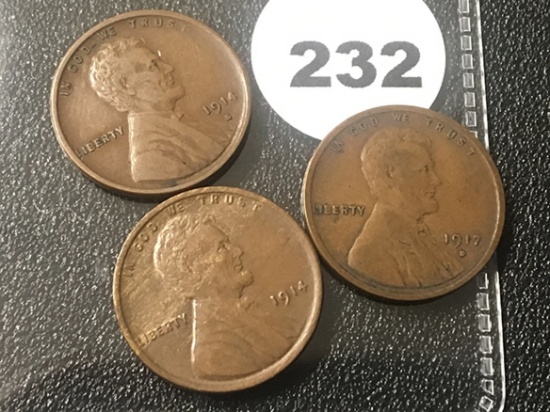 1914, 14-S, 17-D Lincoln Cent