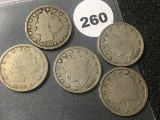 1905, 06, 07, 08, 09 Liberty Nickels