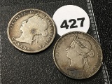 (2) 1886 Canadian Quarters