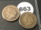 (2) 1863 Indian Head Pennies