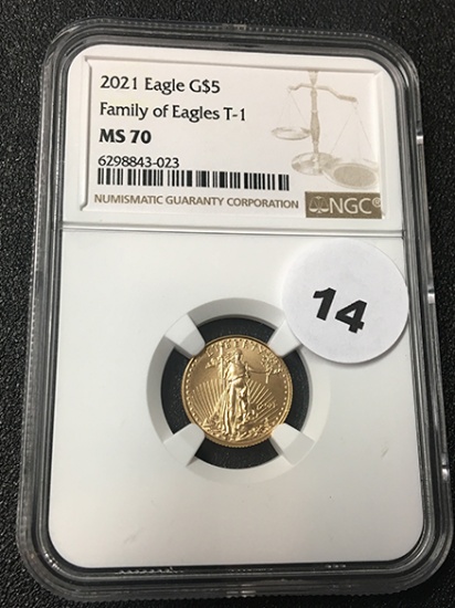 2021 $5 Gold Eagle NGC MS70 T-1