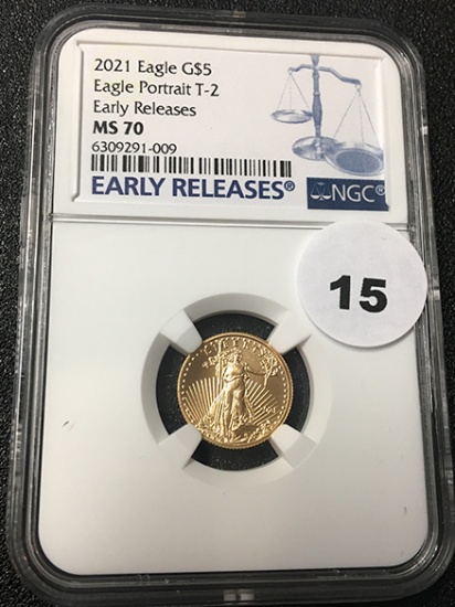 2021 $5 Gold Eagle NGC MS70 T-2 Early Releases