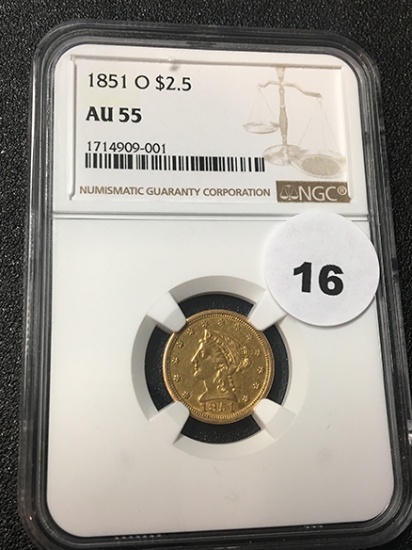 1851-O $2.5 Gold Liberty NGC AU55