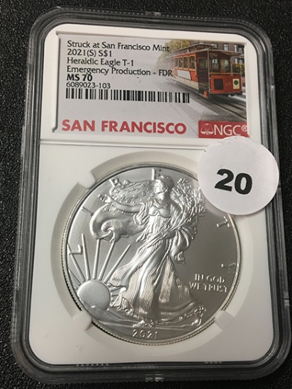 2021-D $1 Silver Eagle NGC MS70 Emergency Production Heraldic Eagle T-1