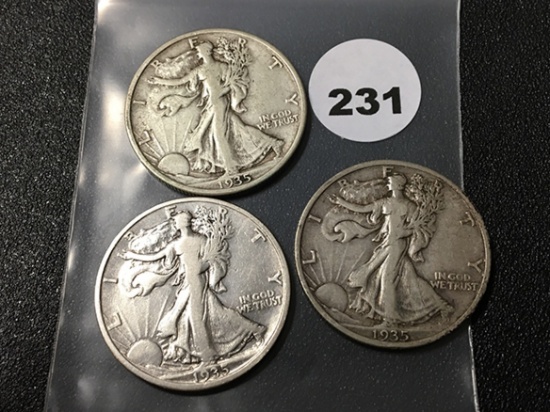 (3) 1935 Walking Liberty Half Dollars
