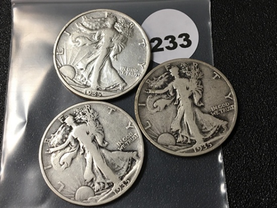 (3) 1935-S Walking Liberty Half Dollars